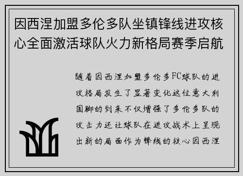 因西涅加盟多伦多队坐镇锋线进攻核心全面激活球队火力新格局赛季启航